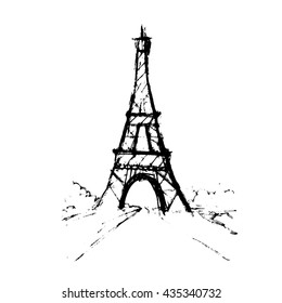 tour Eiffel romantic vector illustration heart frame drawing water color paints and crayons, crayon, paint drops background texture