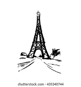 tour Eiffel romantic vector illustration heart frame drawing water color paints and crayons, crayon, paint drops background texture
