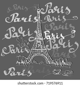 tour Eiffel romantic vector illustration heart frame