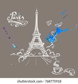 tour Eiffel romantic vector illustration