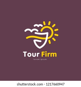 Tour Firm logo travel vacation shield and sun