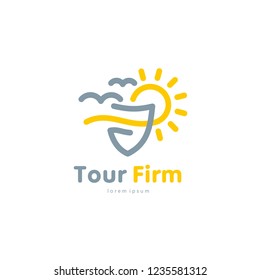 Tour Firm logo travel vacation shield and sun