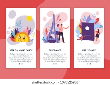 Tour and flight online order traveling Internet web page templates vector hiking or romantic trip to Paris passport and tickets sunset and Eiffel tower site mockup summer vacation or honeymoon