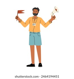 Tour guide character. Isolated vector illustration