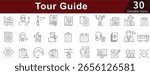 Tour Guide Editable Line Icons Set for Travel, Tourism, Sightseeing, and Tourist Services