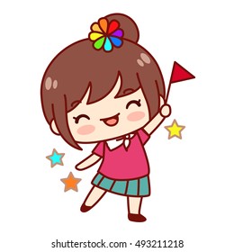 Tour guide hold flag, vector illustration