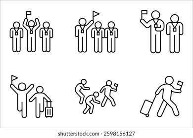 Tour guide icon set. Touristic group trip, Wildlife tourism, adventure travel. vector illustration on white background