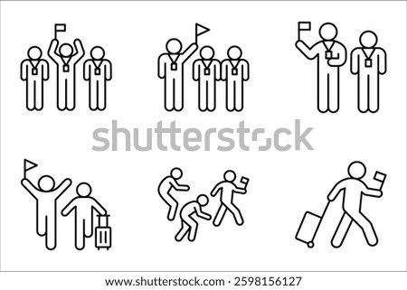 Tour guide icon set. Touristic group trip, Wildlife tourism, adventure travel. vector illustration on white background
