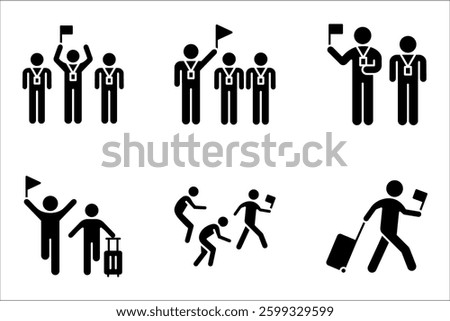 Tour guide icon set. Touristic group trip, Wildlife tourism, adventure travel. vector illustration on white background