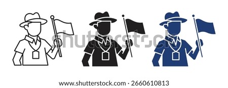 Tour guide icon set. Touristic group trip, Wildlife tourism, adventure travel. vector illustration on white background .