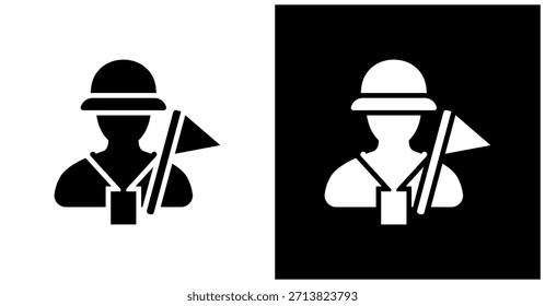 Icono de guía turístico en fondo blanco y negro