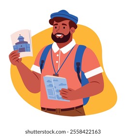 Tour guide illustration in a flat style 
