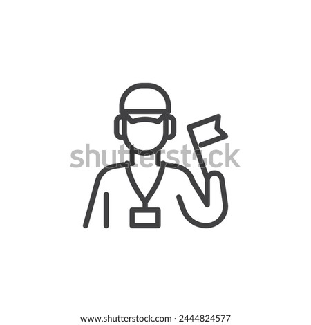 Tour Guide line icon. linear style sign for mobile concept and web design. Tour guide with a flag outline vector icon. Symbol, logo illustration. Vector graphics