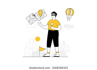Tour Guide and Map - Flat Vector