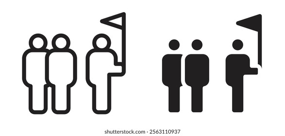 Tour guide people icons in black line and filled versions
