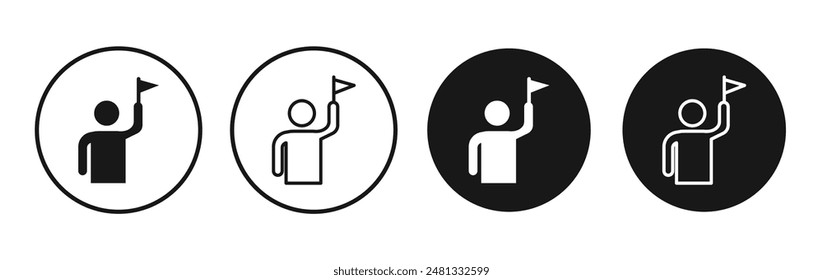 Tour guide people vector icon set black filled and outlined style.