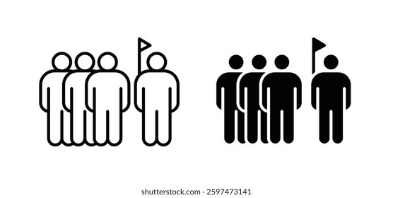 Tour guide people vector icon set black filled and outlined style.
