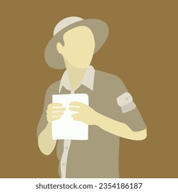 The tour guide is standing holding a paper map - vector illustration