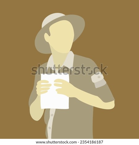The tour guide is standing holding a paper map - vector illustration