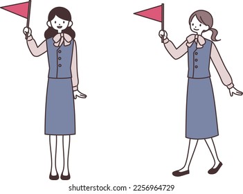 Tour guide woman with flag