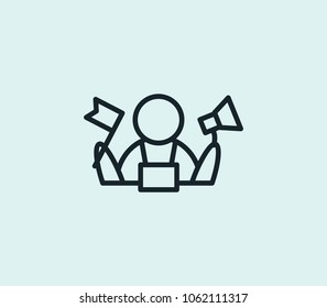 Tour guides icon line isolated on clean background. Tour guides icon concept drawing icon line in modern style. Vector illustration for your web site mobile logo app UI design.