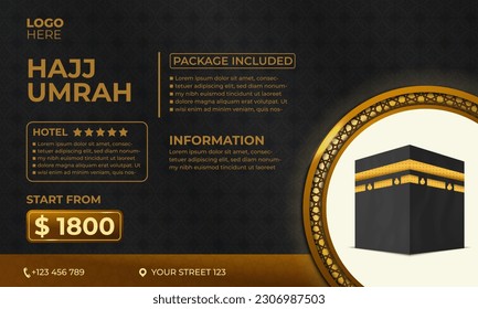 Tour Hajj and Umrah background Template Vector Design With realistic kaaba for Islamic background, brochure, banner