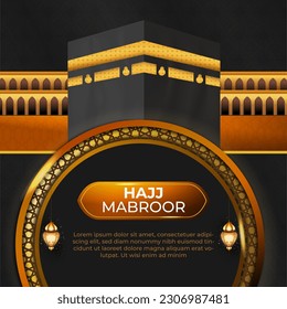 Tour Hajj and Umrah social media  Template Vector Design With realistic kaaba for Islamic background, flyer, banner
