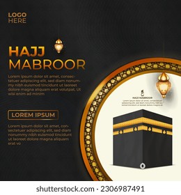 Tour Hajj and Umrah social media  Template Vector Design With realistic kaaba for Islamic background, flyer, banner
