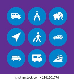 tour icon. 9 tour set with traveler with a suitcase, bus, compass and minibus vector icons for web and mobile app