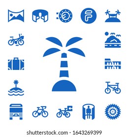 tour icon set. 17 filled tour icons. Included panorama 360 , Bicycle, Travel bag, Island, Sea, Colosseum, Bus, Porthole, Flipdrive icons