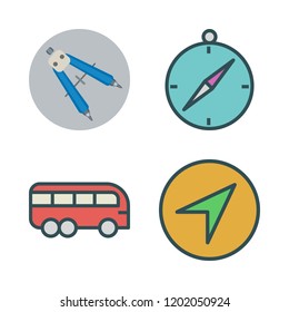 tour icon set. vector set about bus and compass icons set.