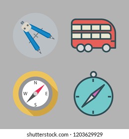 tour icon set. vector set about compass and bus icons set.