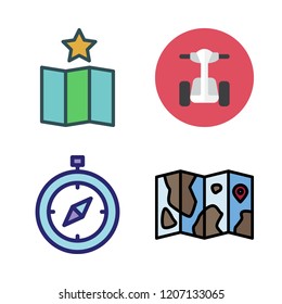 tour icon set. vector set about map, segway and compass icons set.