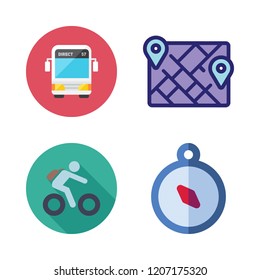 tour icon set. vector set about bicycle, bus, compass and map icons set.