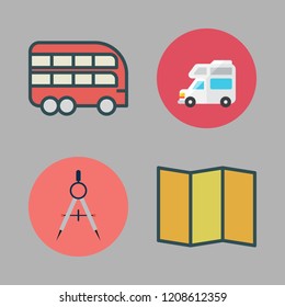 tour icon set. vector set about map, caravan, compass and bus icons set.