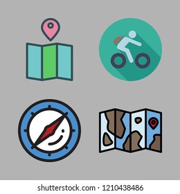 tour icon set. vector set about compass, bicycle and map icons set.