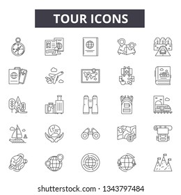 Tour line icons for web and mobile design. Editable stroke signs. Tour  outline concept illustrations