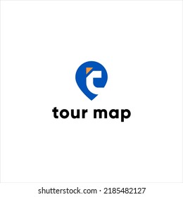 tour map logo , pin and letter t logotype vector