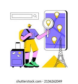 Tour navigator abstract concept vector illustration. Travel guide mobile app, smart trip navigation online, traveler review, smartphone application, holiday planner abstract metaphor.