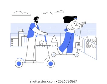 Tour on the wheels isolated cartoon vector illustrations. Happy couple smiling and riding electric scooters, wheels tour during city trip, cultural experience, electric vehicle vector cartoon.