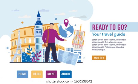 Tour And Personal Guide Selection Landing Page Trendy Design. Travel Agent Telling About Famous World Sightseeing And Landmarks Trip Application. Tourism. Booking Service Abstract Vector Illustration