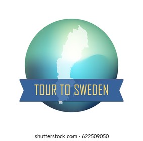 Tour to Sweden, Round Vector Illustration for Logo, Label or Ads with copy space.