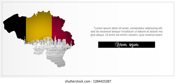Tour and travel advertising template with travel to Brussels, Belgium with famous landmarks in paper cut style vector illustration 
