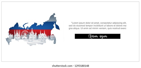 Tour and travel advertising template with travel to Moscow, Russia with famous landmarks in paper cut style vector illustration