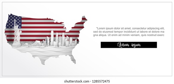 Tour and travel advertising template with travel to New york City, America with famous landmarks in paper cut style vector illustration 
