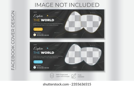 Tour travel agency Facebook cover design Black template clean and minimal web banner design