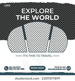 Tour and travel agency promotion banner. Tour and travel social media poster template design. Travel agency advertising flyer template.
