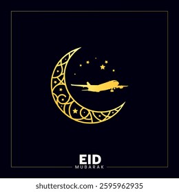 Tour, Travel, Airlines, Aviation, Tourism, Tourist visit creative concept idea design for Eid, Ramadan, Eid Ul Adha Islamic festival poster with new moon monuments airplane and tourist