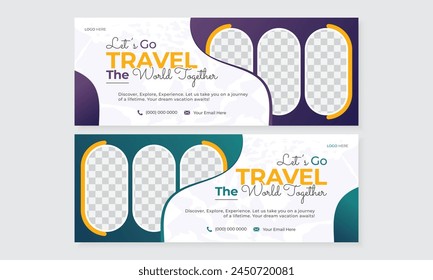 Tour travel facebook timeline cover or web banner template design, new trendy latest creative design for social media tourism business ads marketing advertising promotion, free layout bundle set