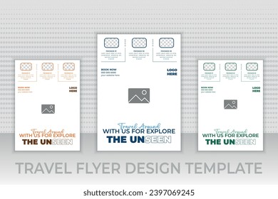Tour and travel flyer template, traveling or summer beach travelling flyer social media post or web banner template design, Tourism business marketing flyer or poster with abstract digital background